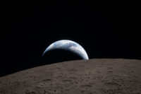 Earthset picture from Artemis 2: Crescent Earth dips beneath lunar horizon